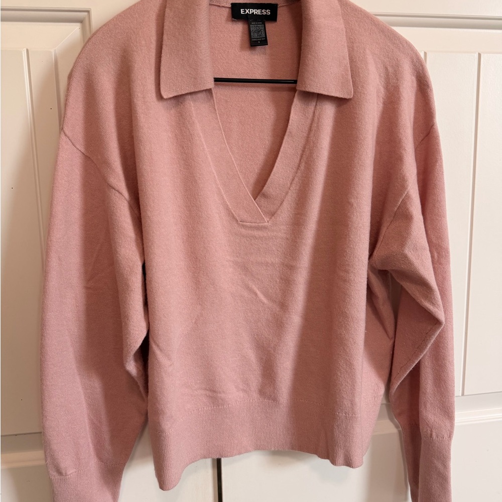 Express Dusty Pink Collared V-Neck Sweater